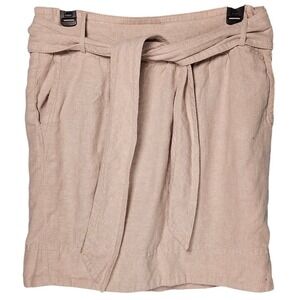 Banana Republic Beige Linen Blend Belted Mini Skirt Size 8 Preppy Safari Neutral